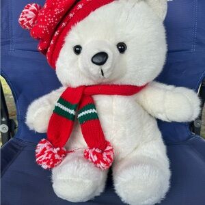 Belkie Bear Festive White Teddy Bear with Red Hat and Scarf